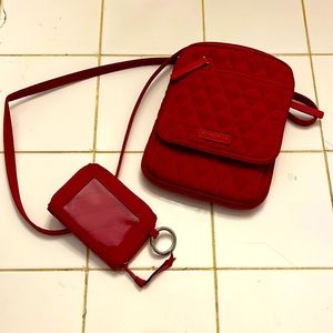 NEW. Vera Bradley red crossbody bag with matching coin purse wallet (ID case).